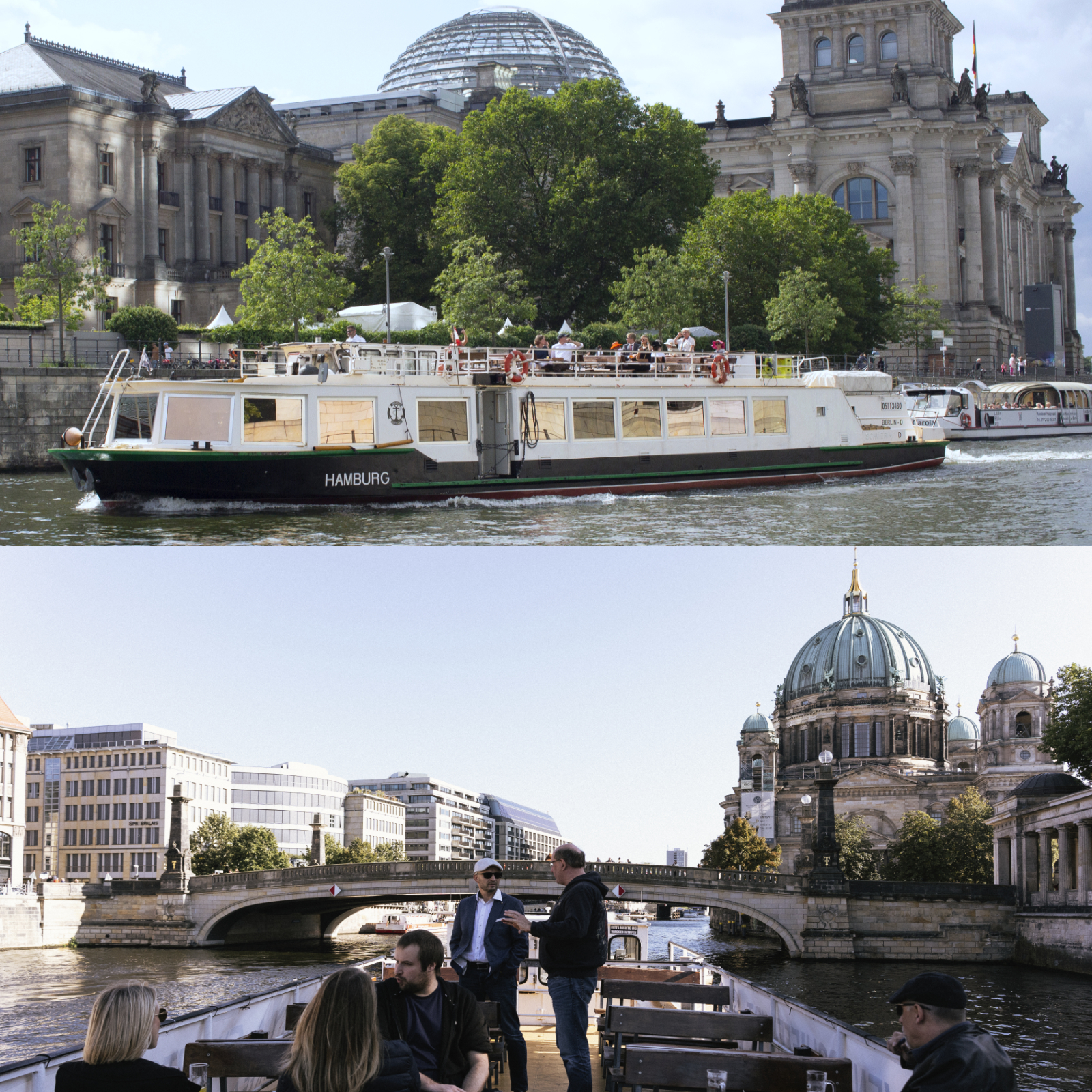 Die MS Hamburg auf der Spree in Höhe Reichstagsgebäude und Berliner Dom